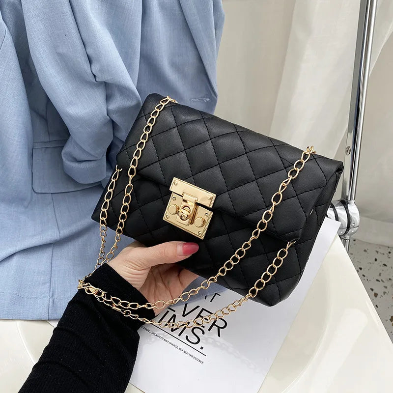 Chain PU Leather Shoulder Bag Women Crossbodybag Handbag No Zipper