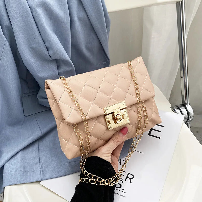 Chain PU Leather Shoulder Bag Women Crossbodybag Handbag No Zipper