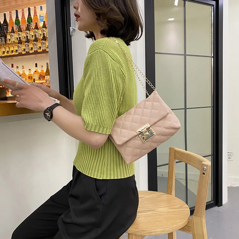Chain PU Leather Shoulder Bag Women Crossbodybag Handbag No Zipper