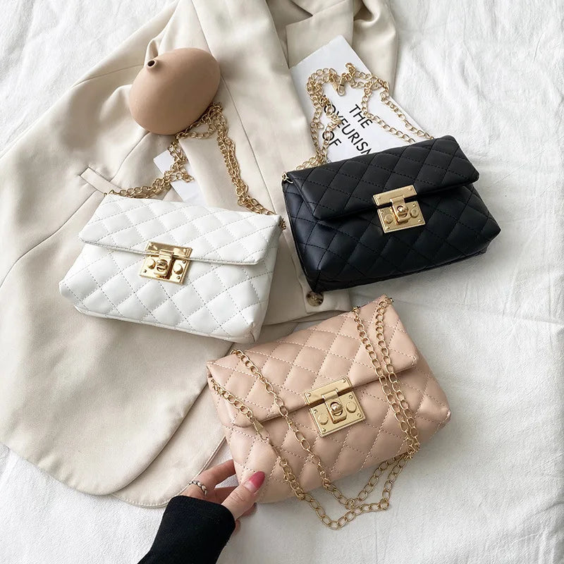 Chain PU Leather Shoulder Bag Women Crossbodybag Handbag No Zipper