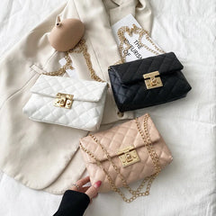 Chain PU Leather Shoulder Bag Women Crossbodybag Handbag No Zipper