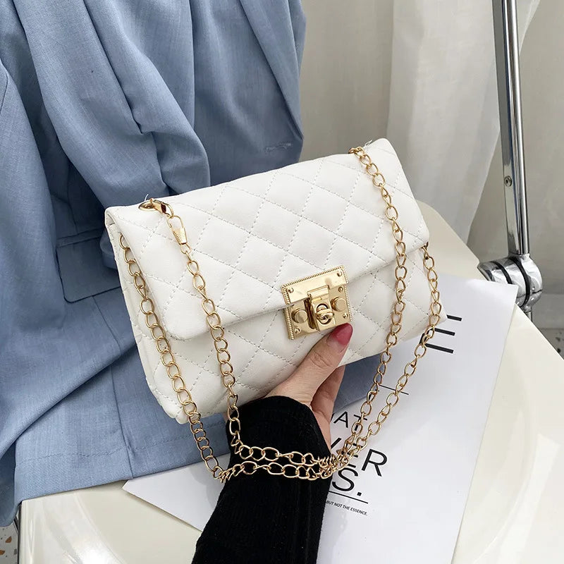 Chain PU Leather Shoulder Bag Women Crossbodybag Handbag No Zipper