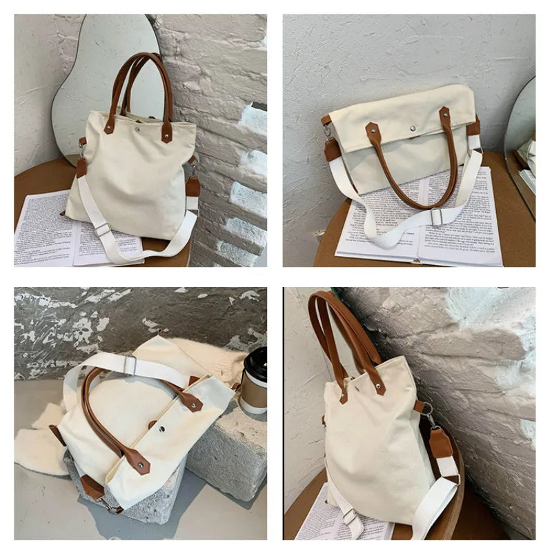 Canvas Tote Bag Oversized Shopper Multiple Pockets