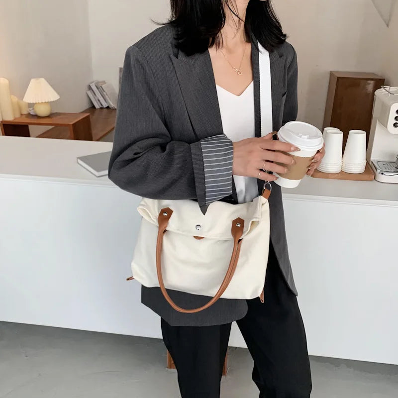 Canvas Tote Bag Oversized Shopper Multiple Pockets