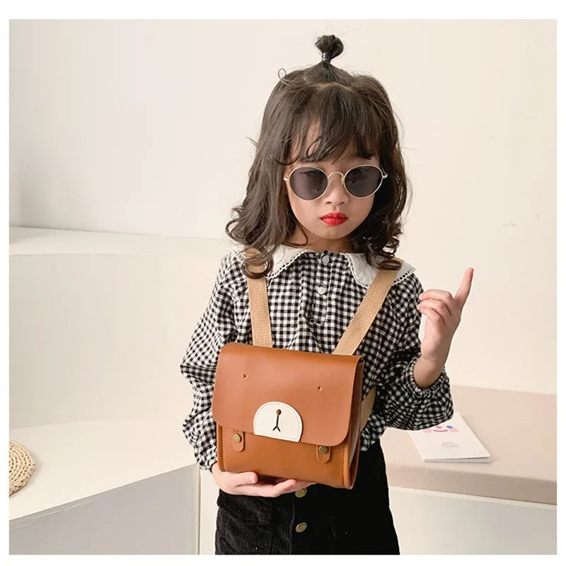 Kids Bear PU Leather Backpack Kindergarten Mini Schoolbag