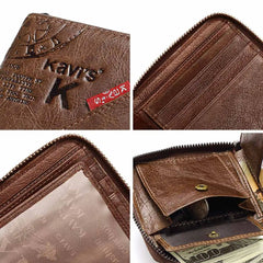Leather Men Short Purse Letter Snap Fastener Zipper Clutch