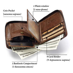 Leather Men Short Purse Letter Snap Fastener Zipper Clutch