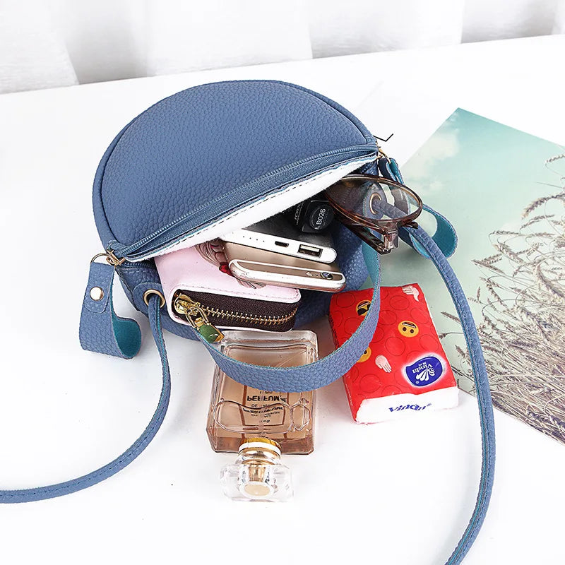 Women Circular Messenger Bag Mini Round Handbag PU Leather Crossbody Bag