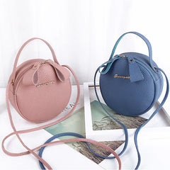 Women Circular Messenger Bag Mini Round Handbag PU Leather Crossbody Bag