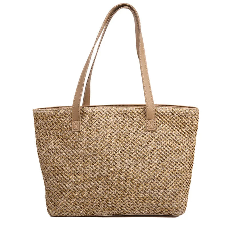 Women Summer Straw Large Bag Beach Casual Shoulder Bag