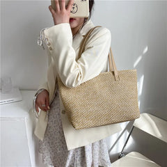 Women Summer Straw Large Bag Beach Casual Shoulder Bag