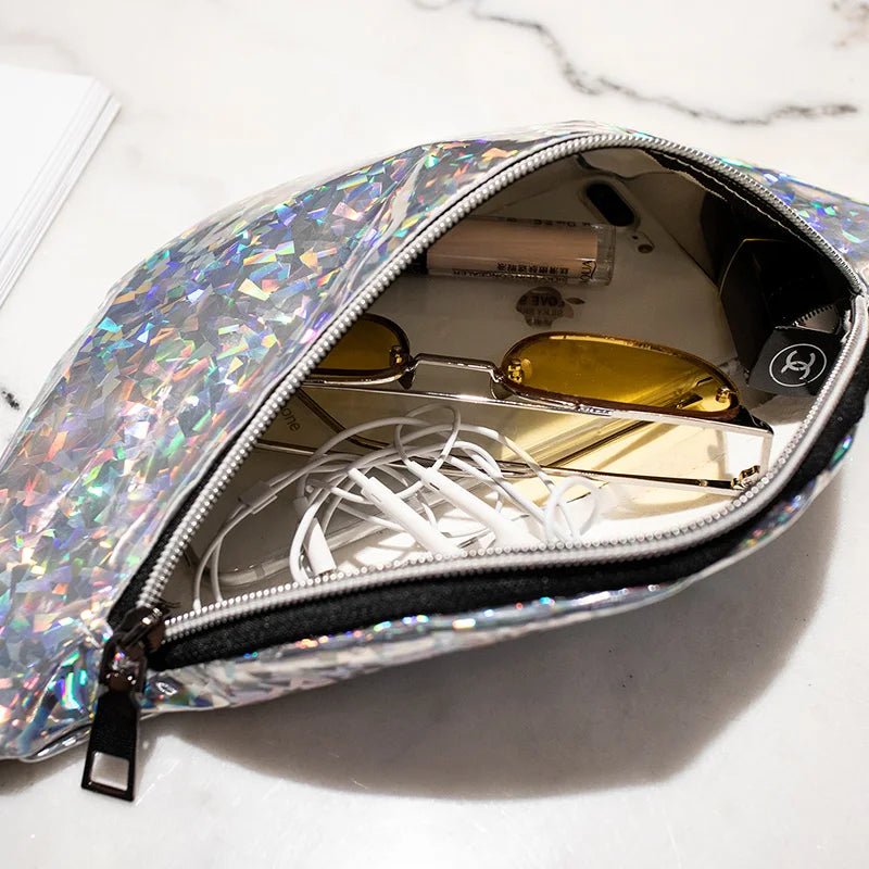 Women Geometric Waist Packs Laser Chest Phone Pouch Mini Bags