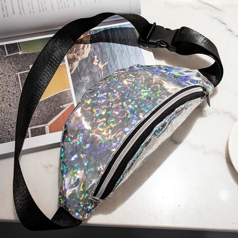 Women Candy Fanny Pack Geometric Waist Packs Laser Phone Pouch Mini Bags