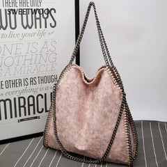 Frosted Material Handbag Chain Woven Foldable Shoulder Bag Women Multi-Funcation