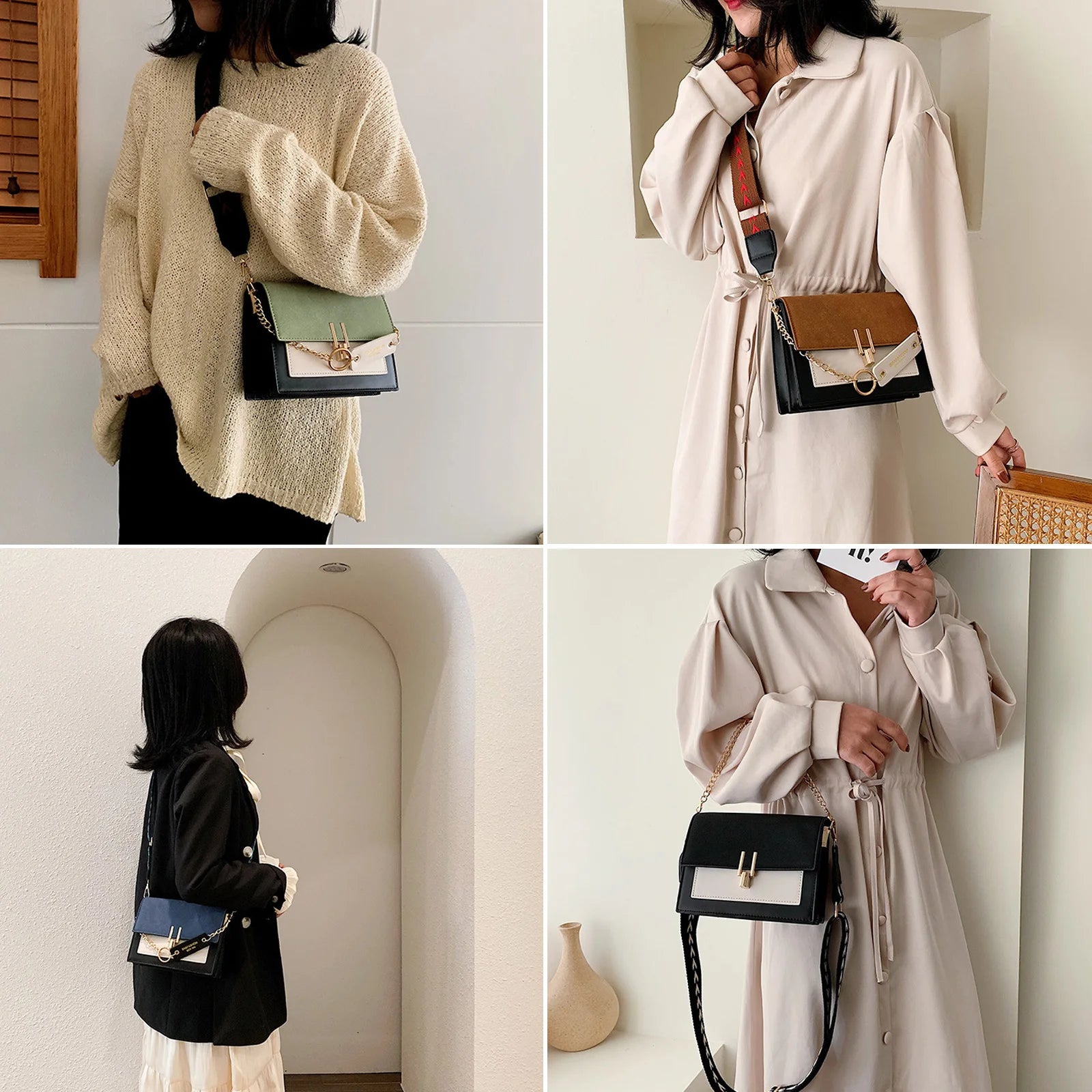 Retro Wide Shoulder Strap Messenger Bag for Women