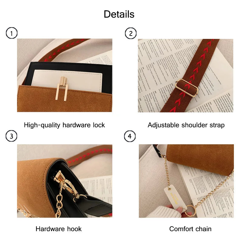 Retro Wide Shoulder Strap Messenger Bag for Women