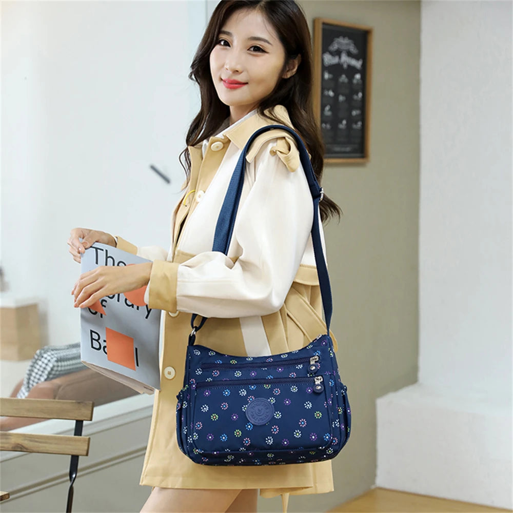 Flower Pattern Nylon Ladies Shoulder Bag Women Messenger Bags