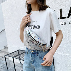 Pink Holographic Waist Bag Geometric Fanny Pack Female Belt Bag