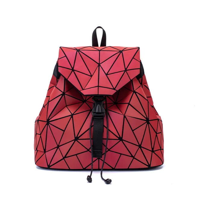 Luminous Backpack Colorful Geometric Women's Folding Red