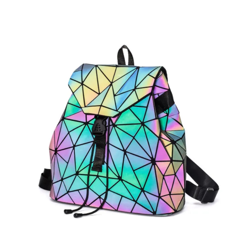 Luminous Backpack Colorful Geometric Women's Folding Red