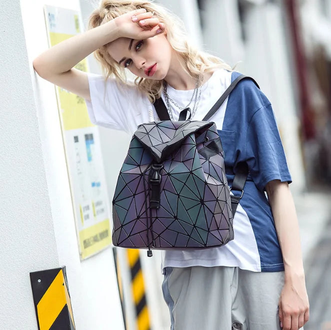 Luminous Backpack Colorful Geometric Women's Folding Red