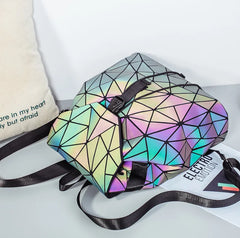 Luminous Backpack Colorful Geometric Women's Folding Red