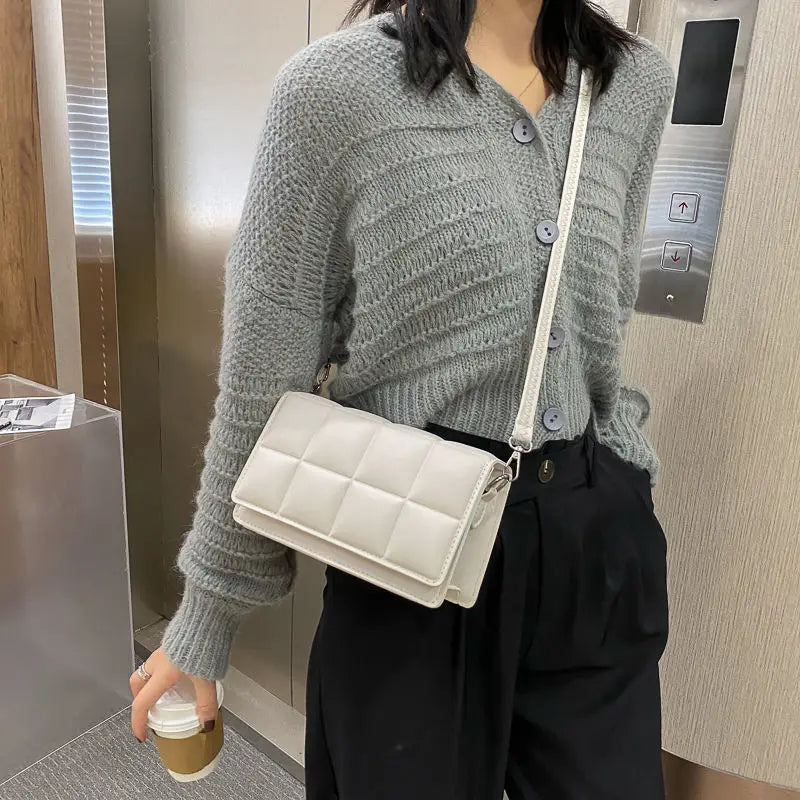 PU Leather Lattice Crossbody Bag for Women Shoulder Handbag