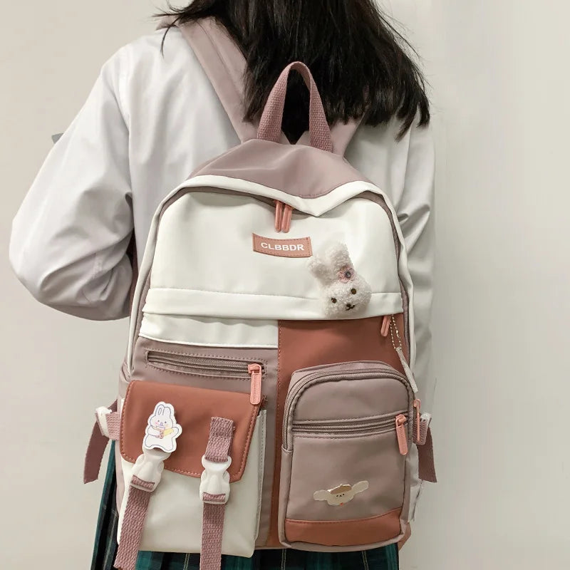 Waterproof Nylon Insert Buckle Women Backpack Female Multi-pocket Travel Bag
