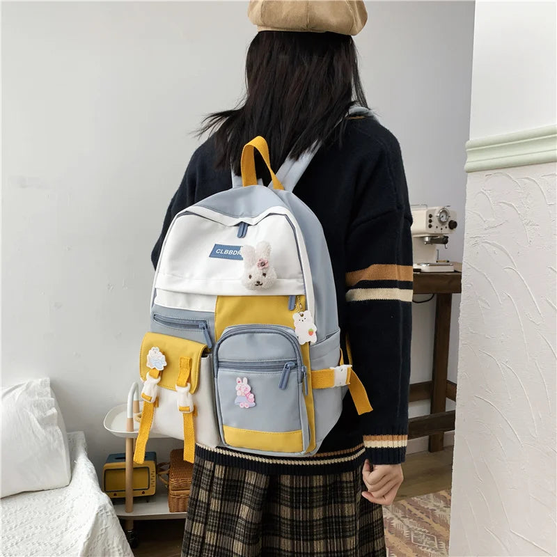 Waterproof Nylon Insert Buckle Women Backpack Female Multi-pocket Travel Bag