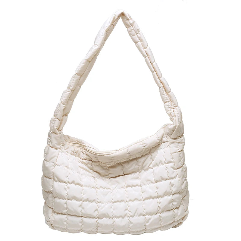 Winter Soft Down Fabric Shoulder Bag Lattice Pattern Women's Capacity Tote