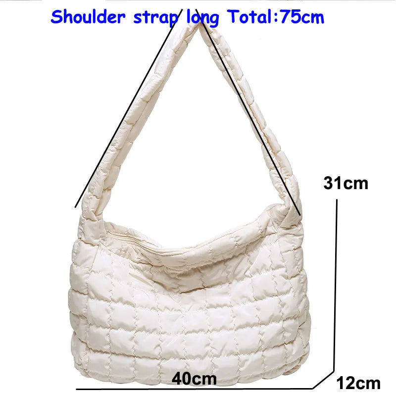 Winter Soft Down Fabric Shoulder Bag Lattice Pattern Women's Capacity Tote