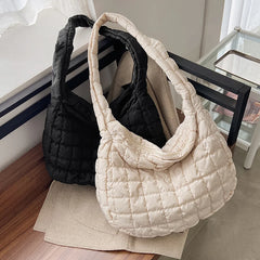 Winter Soft Down Fabric Shoulder Bag Lattice Pattern Women's Capacity Tote