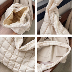 Winter Soft Down Fabric Shoulder Bag Lattice Pattern Women's Capacity Tote