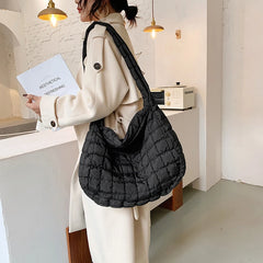 Winter Soft Down Fabric Shoulder Bag Lattice Pattern Women's Capacity Tote