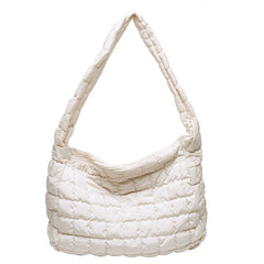 Winter Soft Down Fabric Shoulder Bag Lattice Pattern Women's Capacity Tote