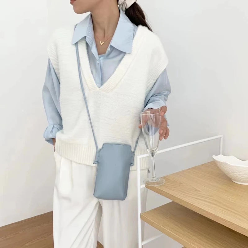 Mini Crossbody Phone Bag Solid PU Leather Youth Shoulder Bag