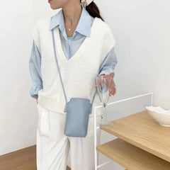 Mini Crossbody Phone Bag Solid PU Leather Youth Shoulder Bag