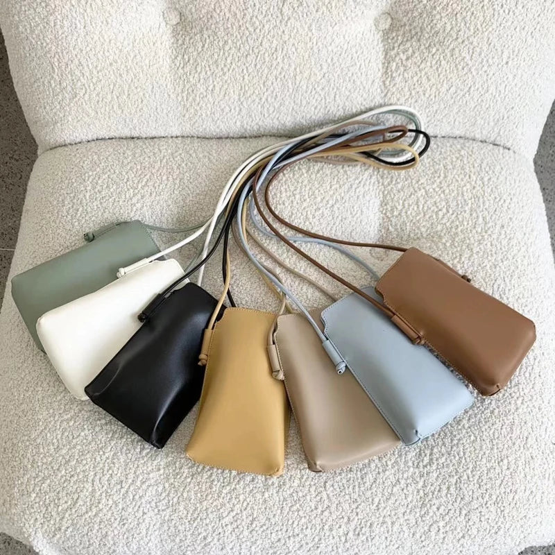 Mini Crossbody Phone Bag Solid PU Leather Youth Shoulder Bag