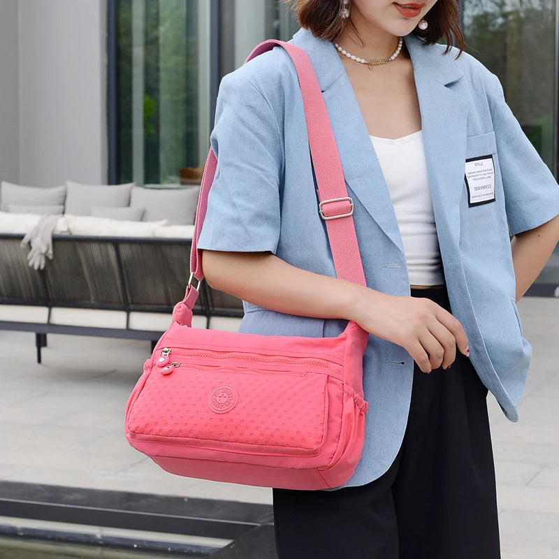 Women's Waterproof Nylon Crossbody Bag Wave Point Shoulder Messenger Bag