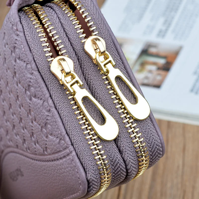 Women's Large Capacity Double Zipper Handbags PU Leather Wallet