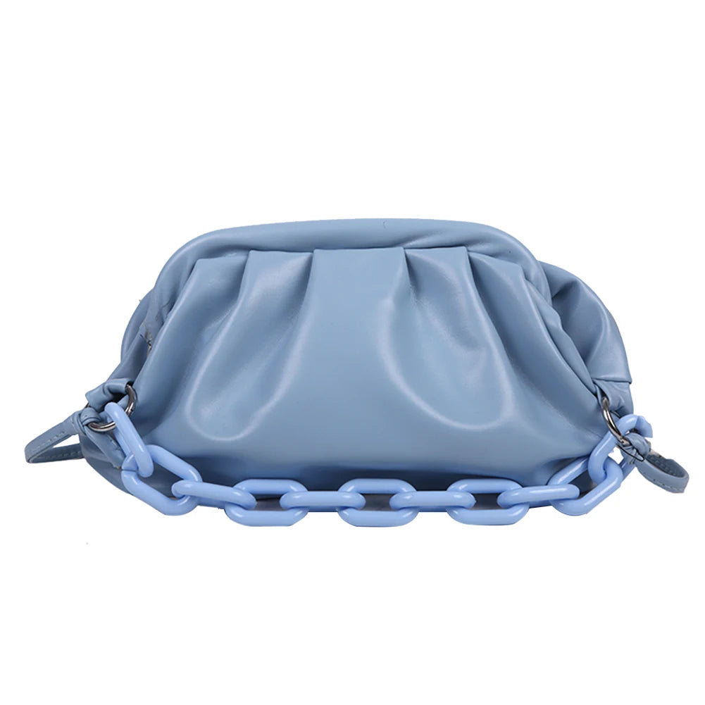 Vintage Pleated Female Handbag PU Leather Chain Cloud Shoulder Bag