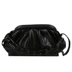 Vintage Pleated Female Handbag PU Leather Chain Cloud Shoulder Bag