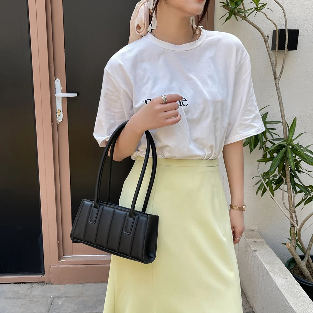 Pleated Female Handbag Embossing PU Shoulder Bag Ladies Solid Underarm Bags