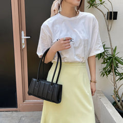Pleated Female Handbag Embossing PU Shoulder Bag Ladies Solid Underarm Bags