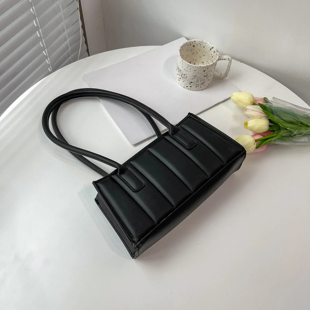 Pleated Female Handbag Embossing PU Shoulder Bag Ladies Solid Underarm Bags
