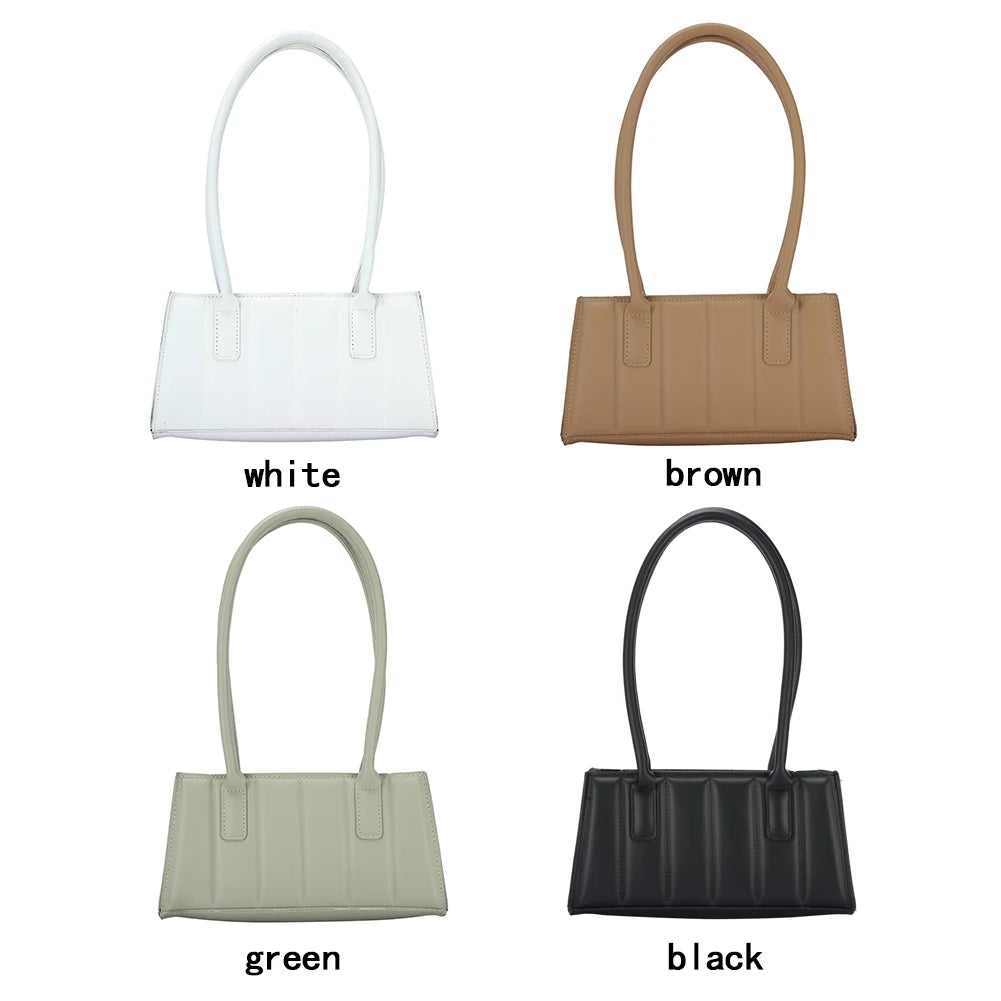 Pleated Female Handbag Embossing PU Shoulder Bag Ladies Solid Underarm Bags