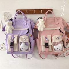Preppy Purple Backpack Women Waterproof Fancy High School Bags