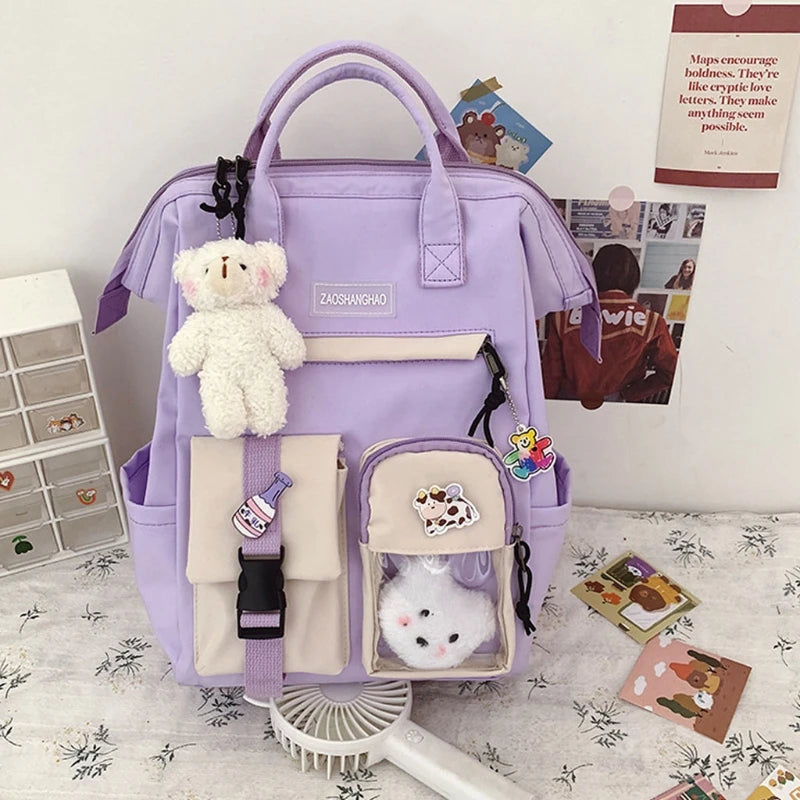 Preppy Purple Backpack Women Waterproof Fancy High School Bags