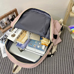 Preppy Style Canvas Backpack Women Contrast Harajuku Backpacks Students School