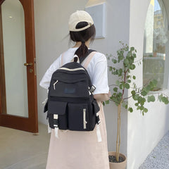 Preppy Style Canvas Backpack Women Contrast Harajuku Backpacks Students School